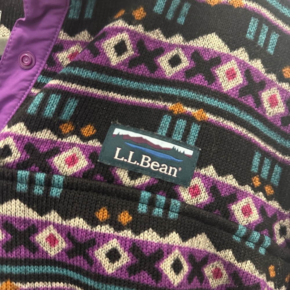 VINTAGE L.L. Bean Multicolor Patterned Fleece Quarter Snap - Picture 4 of 4